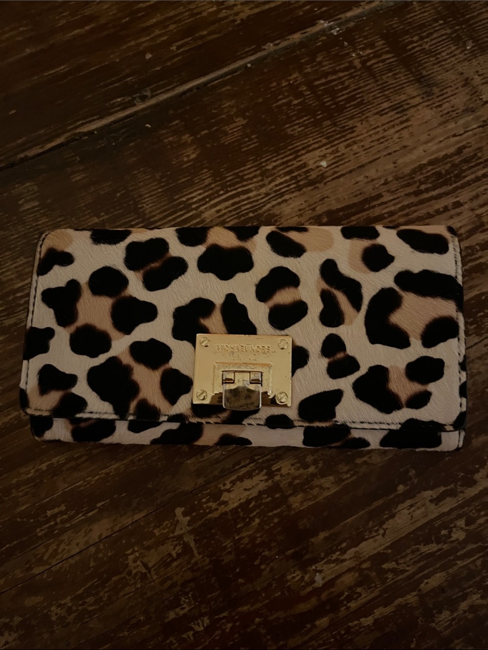 Michael Kors Leopard Print Calf Hair Gold Tone wallet